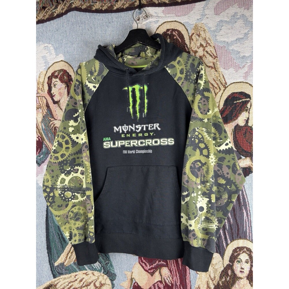 Monster Energy Hoodie Mens M Black AMA Supercross Championship Racing Y2K Moto